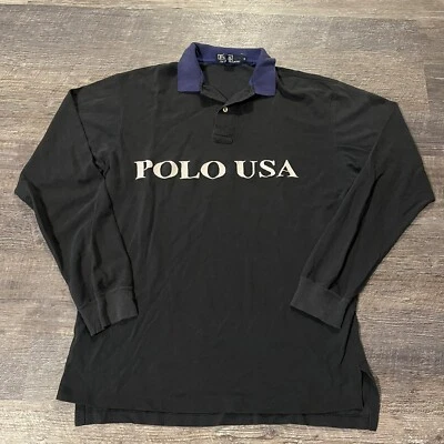 Camisa de Rugby Polo Ralph Lauren Parche de Galletas de Colección para Hombres Pequeña Negra/Púrpura EE. UU. 90s Foto 1 de 4