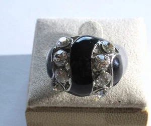 Stainless Steel Black Enamel and Simulated Diamond Cubic Zirconia Ring Sz 7.5 - Picture 1 of 6