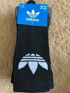 Adidas Mens Cushioned Black Grey White Crew Socks 3 PAIRS Size 6-12 - Picture 1 of 5