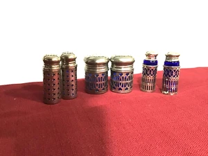 Vintage versilbert kobaltblau Salz Pfefferstreuer 3 Sets einige UK Patent - Bild 1 von 7