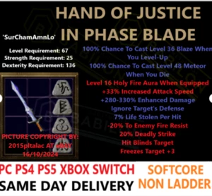 ✅PC PS4 PS5 XBOX SWITCH✅ NON-LADDER Hand of Justice HOJ Diablo 2 Resurrected D2R - Picture 1 of 2