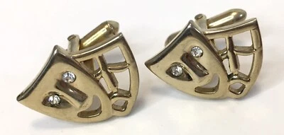 Signed SWANK Tragedy Comedy Mask Face Cufflinks Gold Tone Rhinestone Eyes - Image 1 of 3