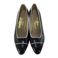 SALVATORE FERRAGAMO BLACK TRIM LEATHER PUMPS