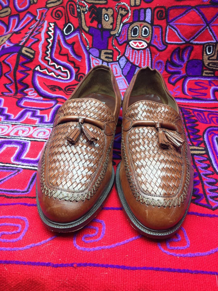 STANLY BLACKER BROWN WEAVE TASSLE LEATHER WEEKEND POWER SHOES 12 M - Image 1 of 1