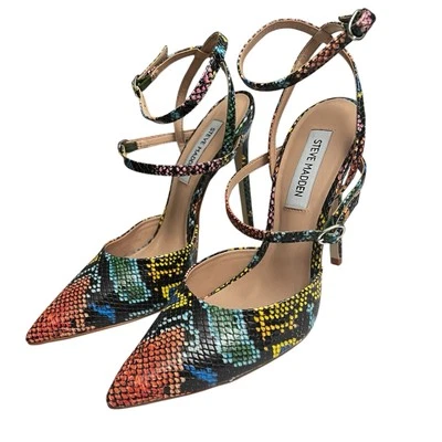 Steve Madden Multicolor Piel de Serpiente 7.5 Punta Tirantes Tacones de Aguja Mobwife Foto 1 de 4