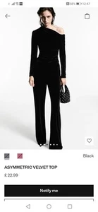 New Mango Asymmetrical Black Velvet Top Lady's Size Small - Picture 1 of 9