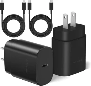 25W Type-C Fast Charging Adapter for Samsung Galaxy and Other Devices (Black) - Picture 1 of 9