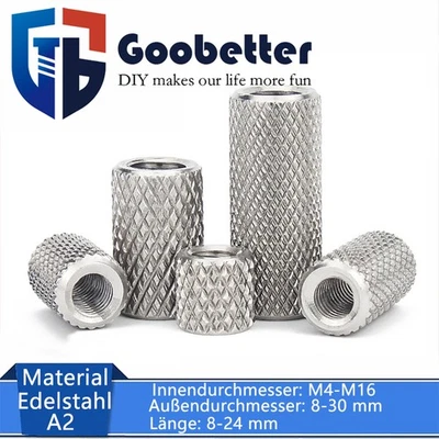 M4-M16 Rändel Verbindungsmuffe Rundmuttern Gewindemuffe Langmutter V2A Edelstahl - Bild 1 von 4