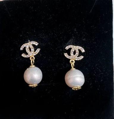 Chanel Coco Mark Vintage Purple Crystal Drop Pearl Earrings - Image 1 of 4