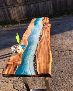 Unique Live Edge Console Epoxy Table Top | Hallway Epoxy Furniture Decor - Picture 1 of 11
