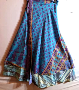 Incredible-art Vintage Silk Sari Magic Wrap Skirt Reversible Double Layer skirt, - Picture 1 of 6
