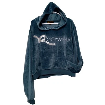 Y2K Vintage ROCAWEAR Teal Velour Rhinestone Logo Hoodie Pullover SZ 2X - Imagem 1 de 4