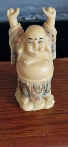 Happy Buddha Statue Figurine / Highly Detailed / Raised Arms Approx 4" Tall - Picture 1 of 12