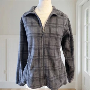 10.000 Fuß über dem Meeresspiegel Damen grau kariert durchgehender Reißverschluss Fleecejacke L Taschen - Bild 1 von 9