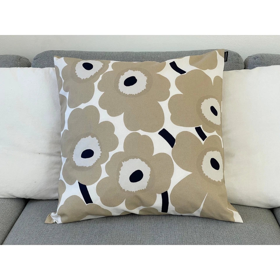 Beige Marimekko Unikko Cushion Cover, Poppy Print accent pillow case, 20" - Image 1 of 4