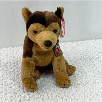 Ty Beanie Baby COURAGE the NYPD German Shepherd Police Dog Plush 6" Flag Rt Leg - Image 1 of 4