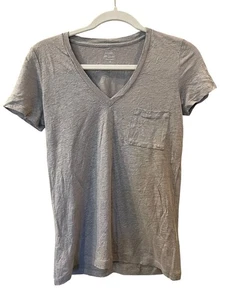 J. Crew Damen Silber Schimmer Kurzarm V-Ausschnitt Shirt Vintage Baumwolle Gr: S - Bild 1 von 4