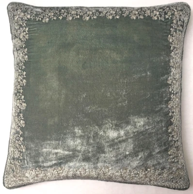 Anke Drechsel Cushion JAMILA FRAME P. Blue Silver Embroidery Silk Velvet Kissen - Bild 1 von 4