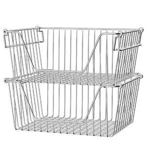 14'' Large Stackable Storage Baskets Cabinet Organizer Sturdy Metal Wire Pant... - Picture 1 of 5