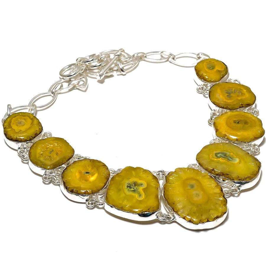 Collar de piedras preciosas druzy de cuarzo solar amarillo chapado en plata joyería 18" Foto 1 de 1