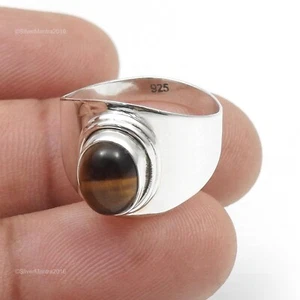 Tiger Eye Gemstone Ethnic Birthday Artisan Band Ring Jewellery Sterling Silver - Picture 1 of 10