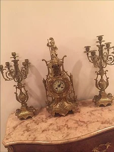 antikes massives Bronze Uhrset und Candellabra - Bild 1 von 5