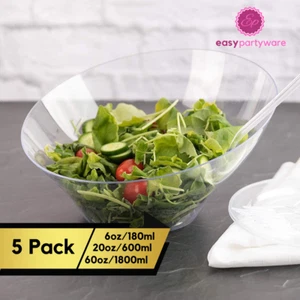 Disposable Angled Clear Plastic Bowls Round Serving Bowl Snacks, Salad, Reusable - Picture 1 of 8