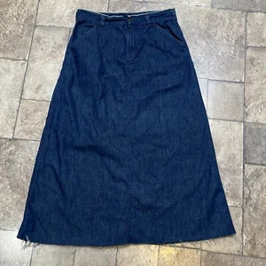 DKNY Pure Size 30 Denim Maxi Skirt Y2K Raw Hem Dark Wash Boho Cottagecore - Picture 1 of 9