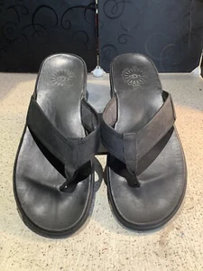 Ugg Men’s Black Seaside Flip Flop Leather Sandals Men’s 13 - Picture 1 of 7