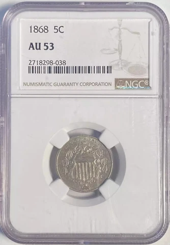 1868 P Nickel Shield NGC AU-53 Cover