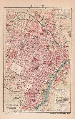 Turin Torino  Original map city plan ITALY 1905 dated - Image 1 of 4