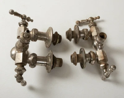 Pair of Antique Nickel Chrome Plated Brass Faucet Fixtures (O5R) Parts or Repair - Image 1 of 4