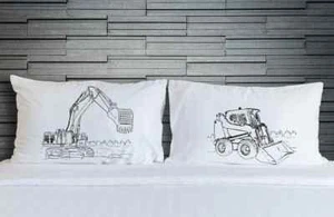 Construction Vehicle Pillow Case Set TC 220 Cotton Pillow Covers machines - Picture 1 of 3
