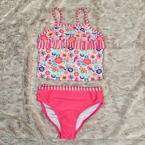 Wonder Nation Hot Pink Striped Floral 2 piece Swimsuit Girls 5T - Picture 1 of 5