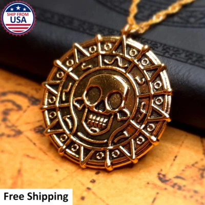 Aztec Gold Plated Medallion Necklace Jack Sparrow Pirates of the Caribbean USA - Image 1 of 3