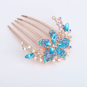 Women Rhinestone Crystal Flower Hair Comb Clip Hairpin Bridal Jewellery Headwear