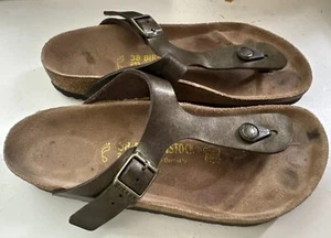 Birkenstock 38 Gizeh Women's Birko-Flor Sandals Gold Brown Metallic Flip Flop 7 - Picture 1 of 4