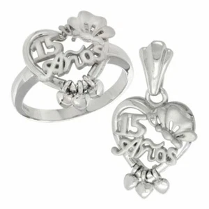 Sterling Silber 15 Años Quinceañera Ring Anhänger Plata Solida Anillo Dije Set - Bild 1 von 3