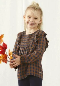 Matilda Jane Just Imagine Silvi Girls Lightweight Plaid Top Honey Gold & Blue 6 - Picture 1 of 3
