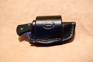 Custom Black Leather Crossdraw Sheath for Spyderco Delica 4 - Picture 1 of 4