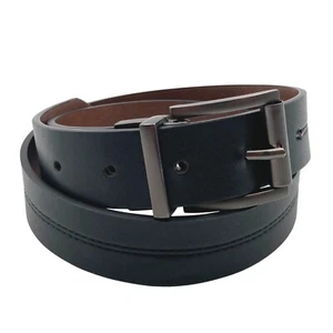 Boys Reversible Belt Brown Black Faux Leather Gray Silver Tone Buckle Sz M 37" - Picture 1 of 10