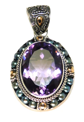 Colgante grande ovalado Boho Suarti de plata de ley 925 y oro amarillo de 18 quilates amatista Foto 1 de 4