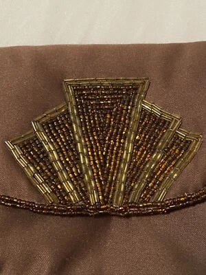 Bolso sin asas vintage marrón con cuentas noche pequeño bolsillo satinado formal solapa Foto 1 de 4