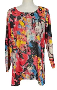 Mishca Tunika Top Gr. XL rot blau abstrakt lang elegant lässig künstlerisch Lagenlook - Bild 1 von 9