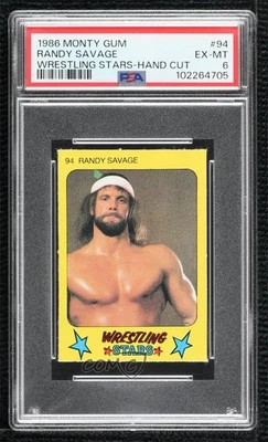 1986 Monty Gum Super Wrestling Stars Randy Savage #94 PSA 6 HOF - Image 1 of 2
