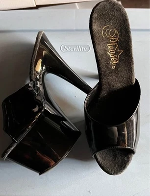 Zapatos de salón Pleaser Heels negros correa de tobillo bailarina stripper plataforma talla 8 Foto 1 de 4