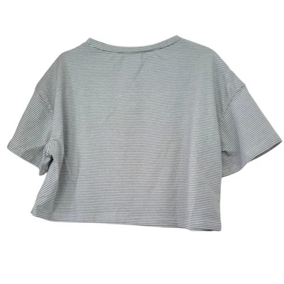 Camiseta corta para mujer talla grande verde y blanco rayas algodón lino camiseta Foto 1 de 4