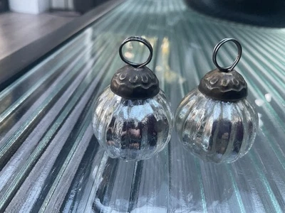 Antique Vintage Kugel Silver Mercury Glass Christmas Baubles Decorations X2  - Image 1 of 4