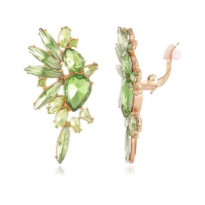 Pendientes Met-edianger verde claro llamativos diamantes de imitación clip en pendientes cristal Foto 1 de 4