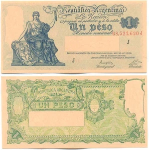 ARGENTINIEN NOTE 1 PESO (1946) MAROGLIO-MIRANDA SUFFIX J B# 1830 EC#415a P 251d XF - Bild 1 von 1